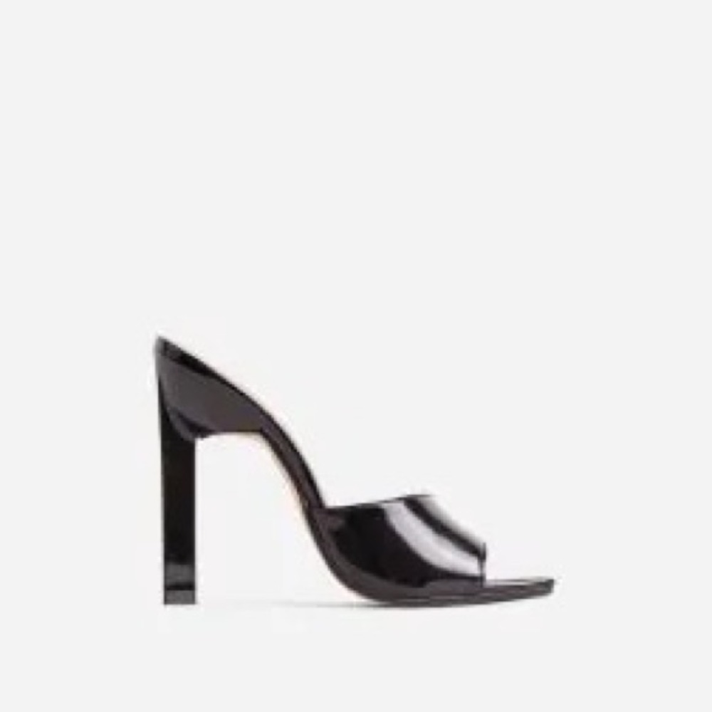 Ego shoes Finley square peep toe sculptured heel mule in black patent